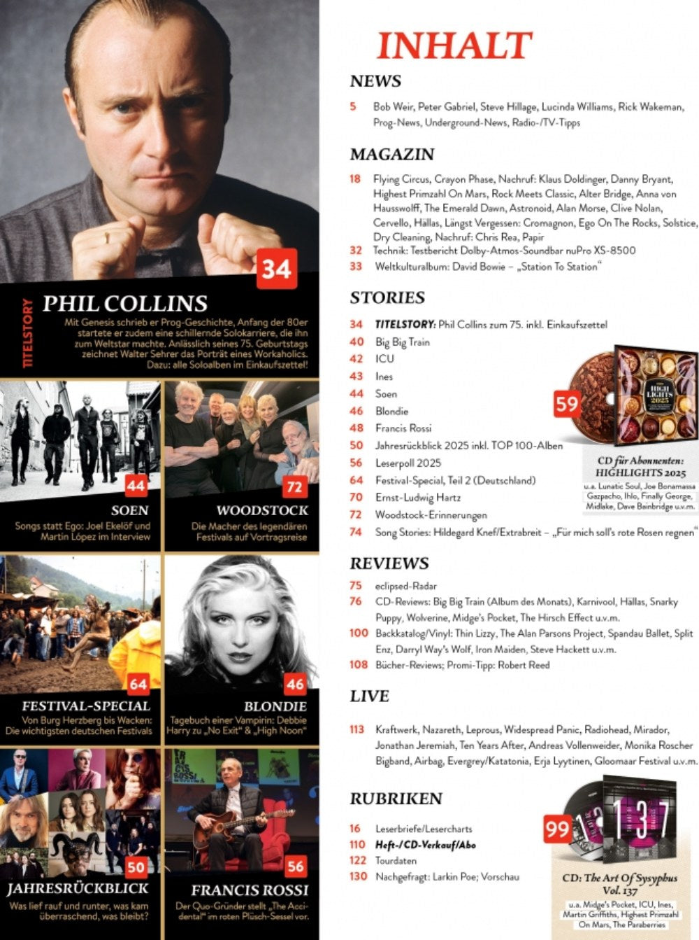Eclipsed Magazin Deutschland 2026-02 Phil Collins Francis Rossi Kraftwerk Radiohead Blondie