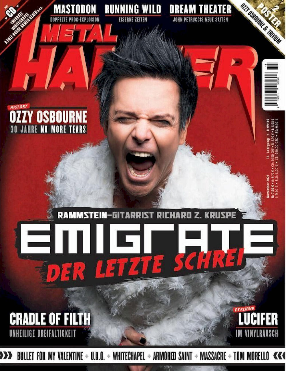 Metal Hammer Magazin Deutschland 2021-11 Rammstein Emigrate Ozzy Osbourne + CD + Poster