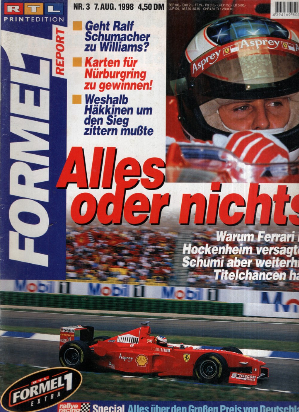 Formel 1 Report Magazin Deutschland 1998-03 Michael Schumacher Ferrari #3 + Poster
