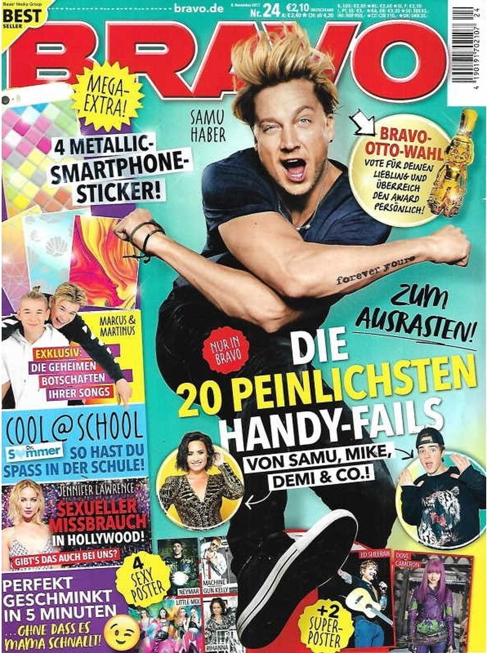 Bravo Magazin Deutschland 2017-24 Samu Haber Jennifer Lawrence Marcus & Martinus Neymar Machine Gun Kelly
