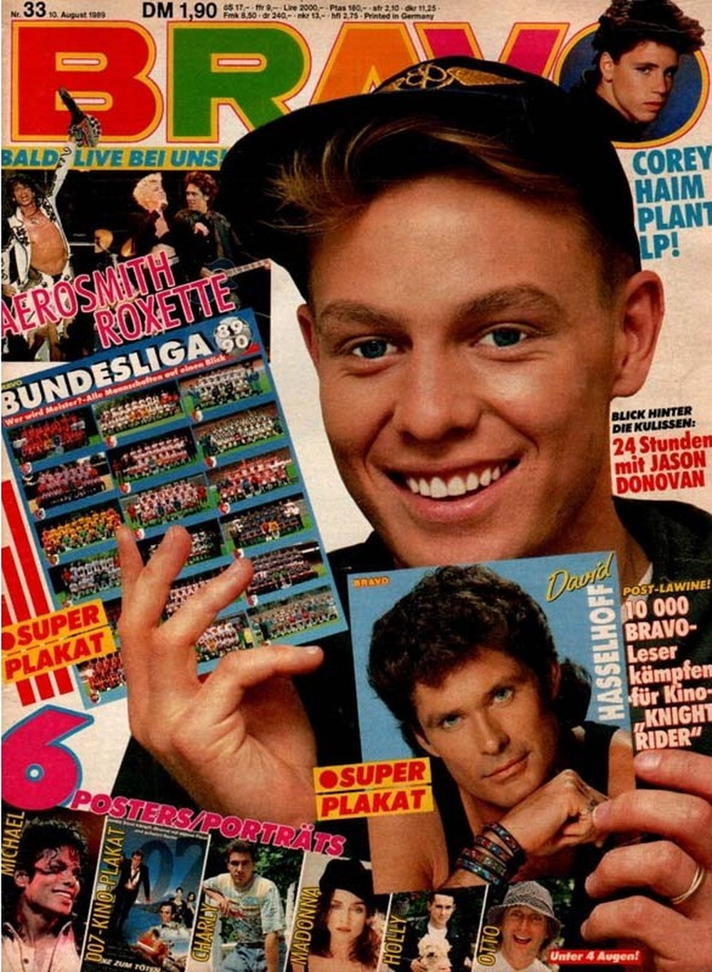 Bravo Magazin Deutschland 1989-33 Jason Donovan David Hasselhoff Michael Jackson Corey Haim Madonna
