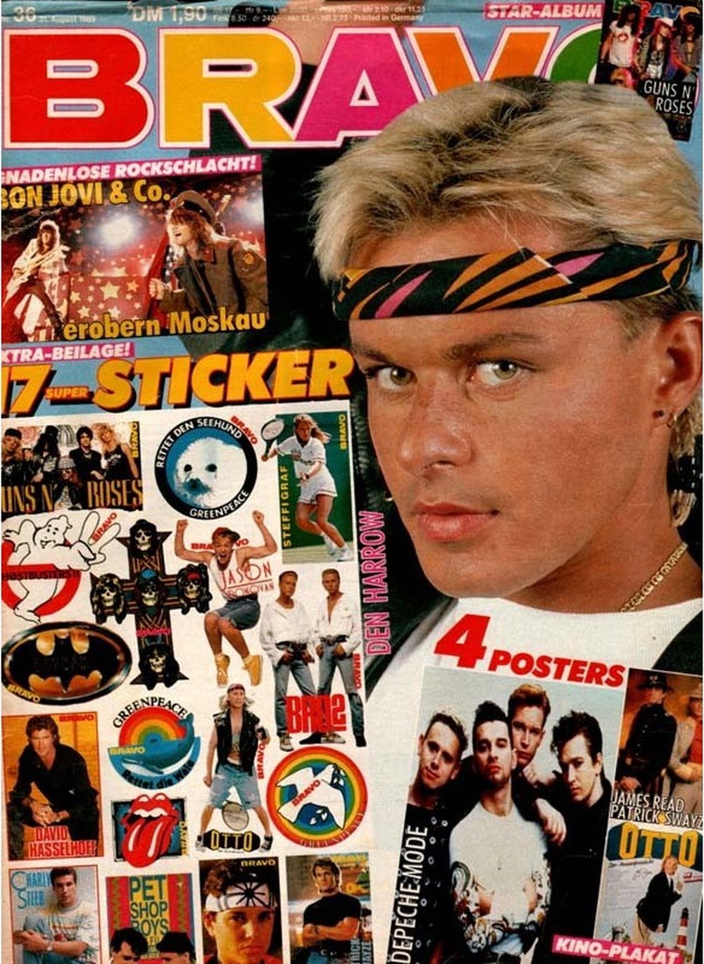 Bravo Magazin Deutschland 1989-36 Den Harrow Jon Bon Jovi David Hasselhoff Steffi Graf Patrick Swayze