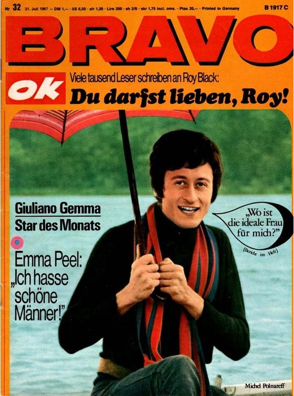 Bravo Magazin Deutschland 1967-32 Giuliano Gemma Roy Black Michel Polnareff Emma Peel