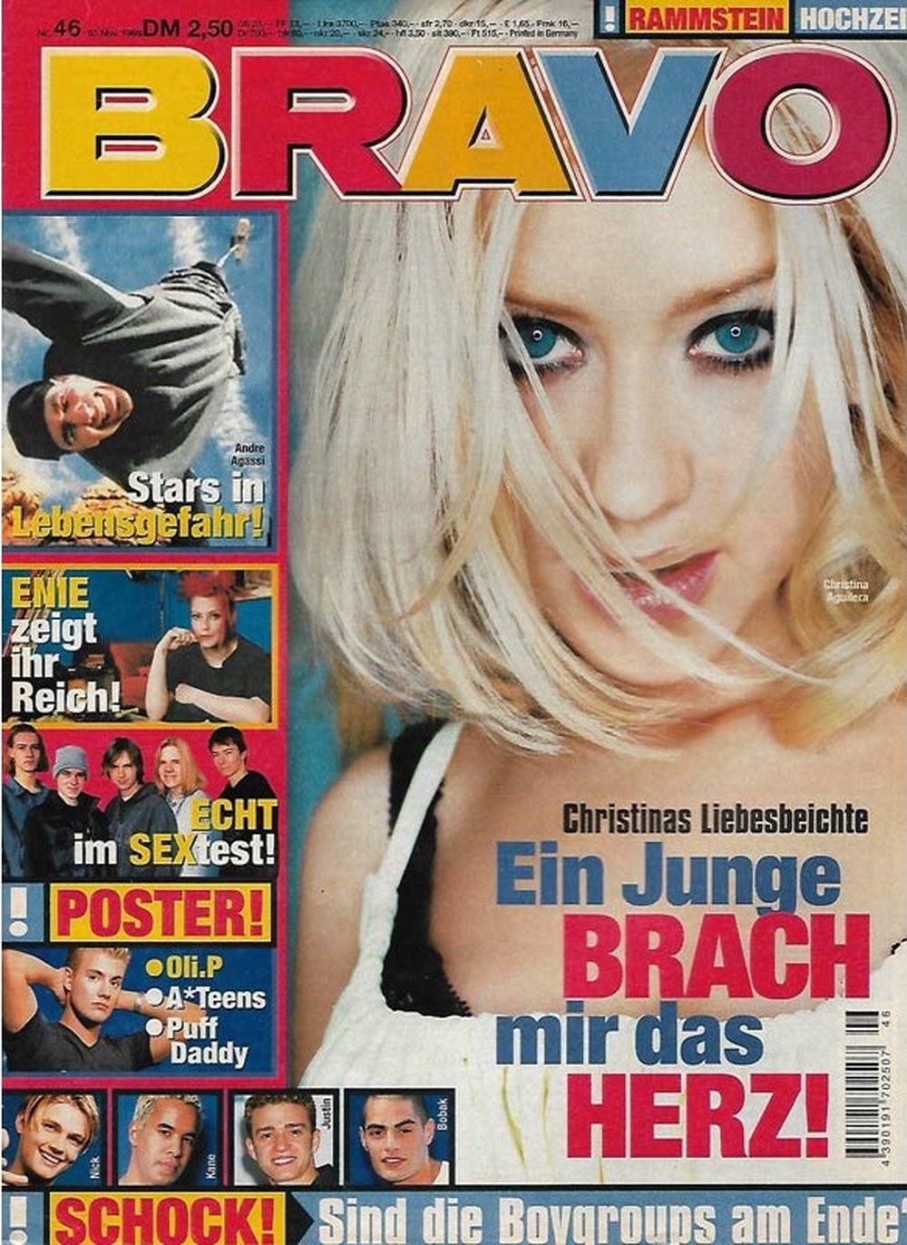 Bravo Magazin Deutschland 1999-46 Christina Aguilera Andre Agassi Oli P A*Teens Rammstein