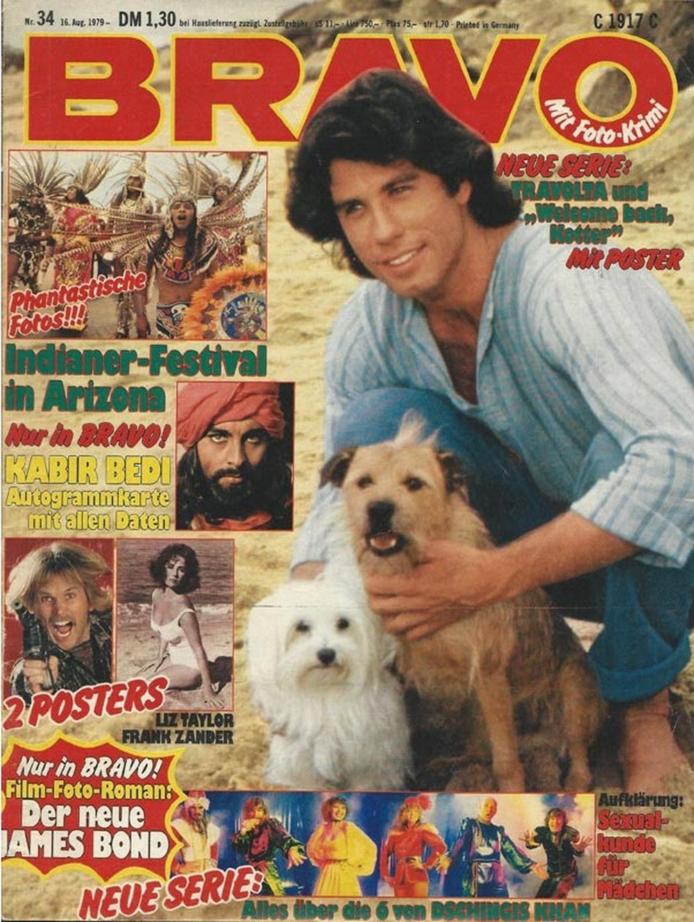 Bravo Magazin Deutschland 1979-34 John Travolta Kabir Bedi Liz Taylor Frank Zander James Bond