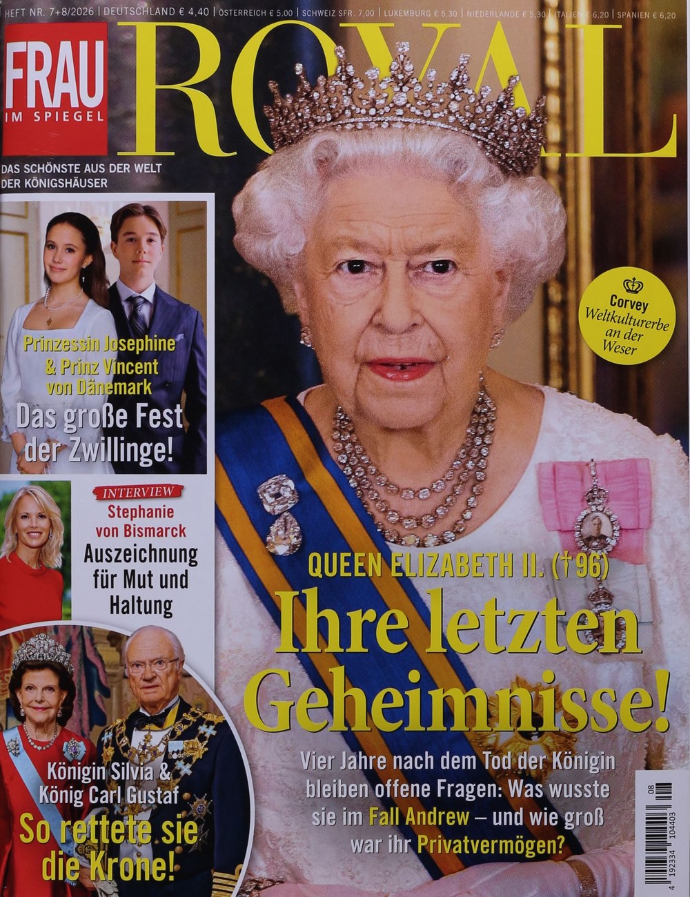 Frau Im Spiegel Royal Magazin Deutschland 2026-08 Queen Elizabeth II Princess Josephine Of Denmark Prince Vincent Of Denmark Stephanie Von Bismarck Queen Silvia Of Sweden