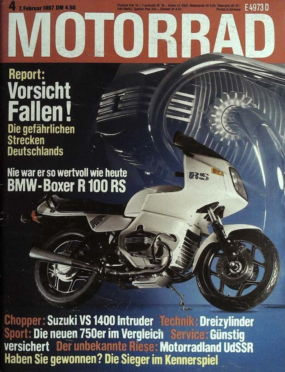 Motorrad Magazin Deutschland 1987-04 BMW-Boxer R 100 RS Suzuki VS 1400 Intruder Straßenverkehr