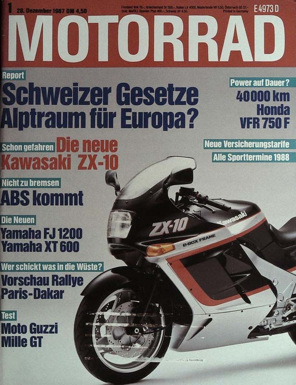 Motorrad Magazin Deutschland 1987-01 Kawasaki ZX-10 Honda VFR 750 F ABS