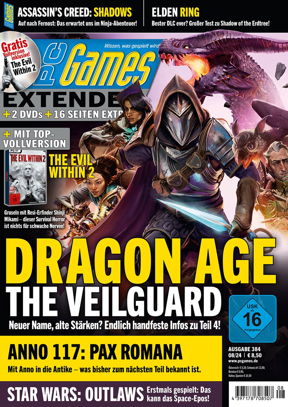 PC Games Extended Magazin Deutschland 2024-08 Dragon Age: The Veilguard The Evil Within 2 Assassin's Creed: Shadows Elden Ring Anno 117: Pax Romana