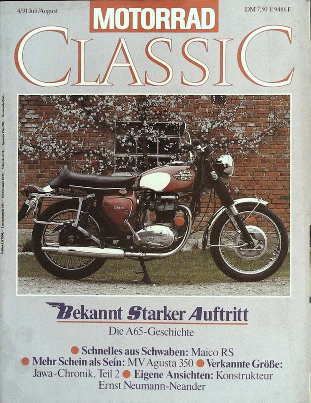 Motorrad Classic Magazin Deutschland 1991-04 Ernst Neumann-Neander Maico MV Agusta Jawa BSA