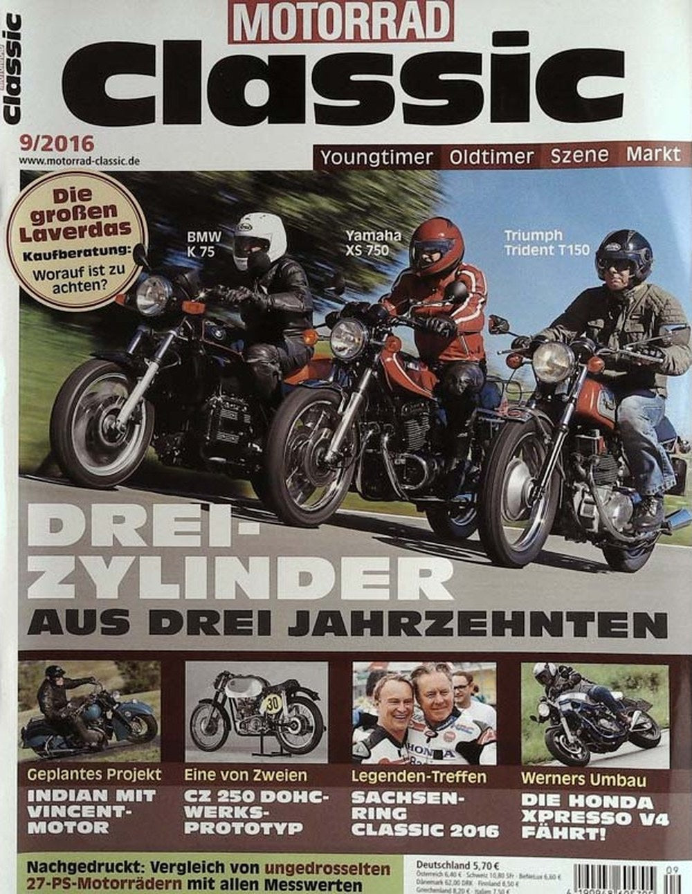 Motorrad Classic Magazin Deutschland 2016-09 Dreizylinder-Motorräder BMW K 75 Yamaha XS 750