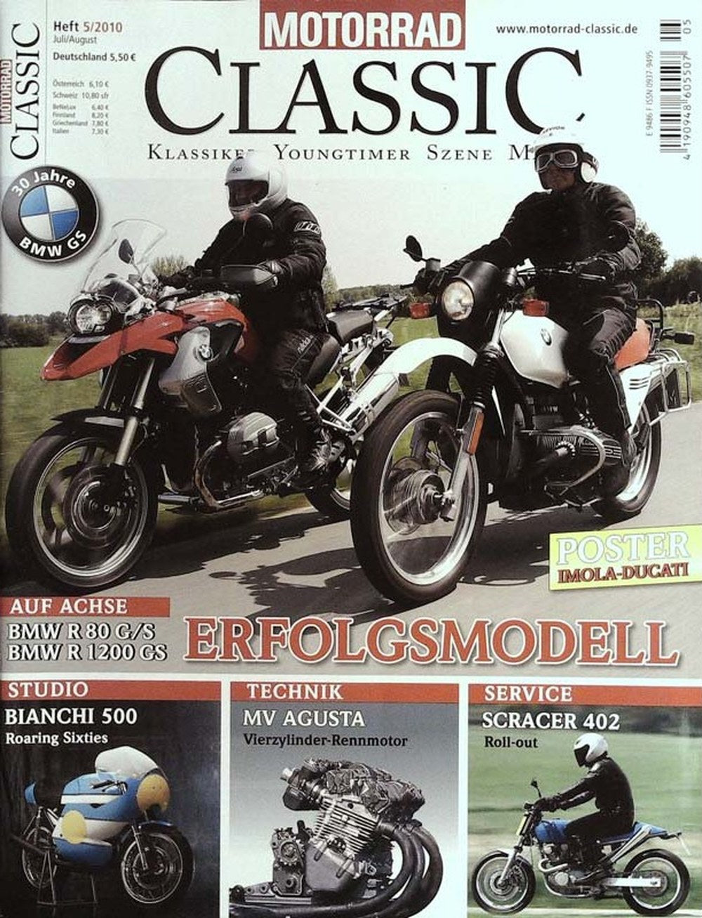 Motorrad Classic Magazin Deutschland 2010-05 BMW R 1200 GS BMW R 80 G/S Bianchi 500 MV Agusta Scracer 402