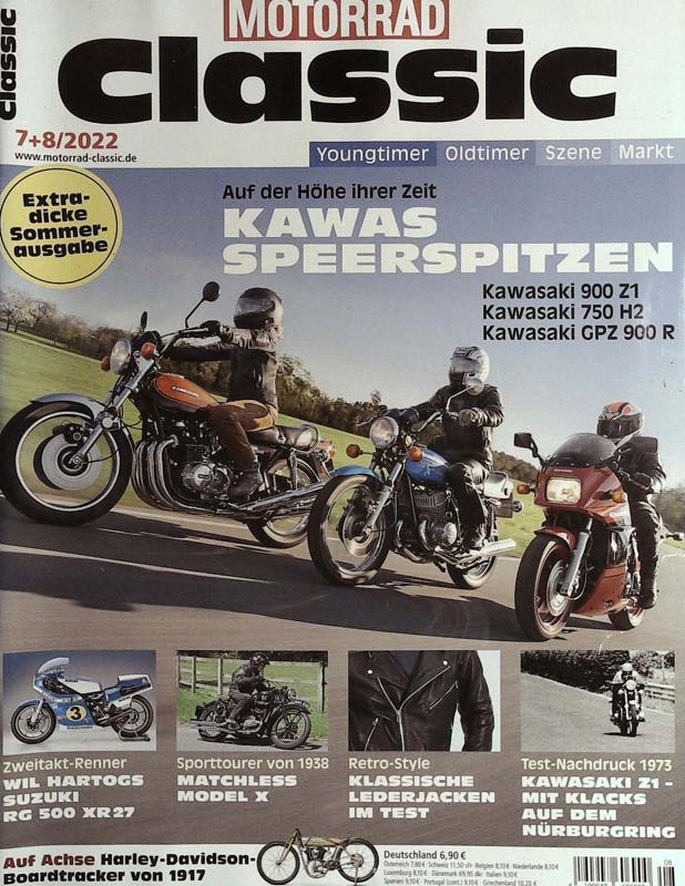 Motorrad Classic Magazin Deutschland 2022-08 Kawasaki 900 Z1 Kawasaki 750 H2 Kawasaki GPZ 900 R Wil Hartogs Suzuki RG 500 XR27