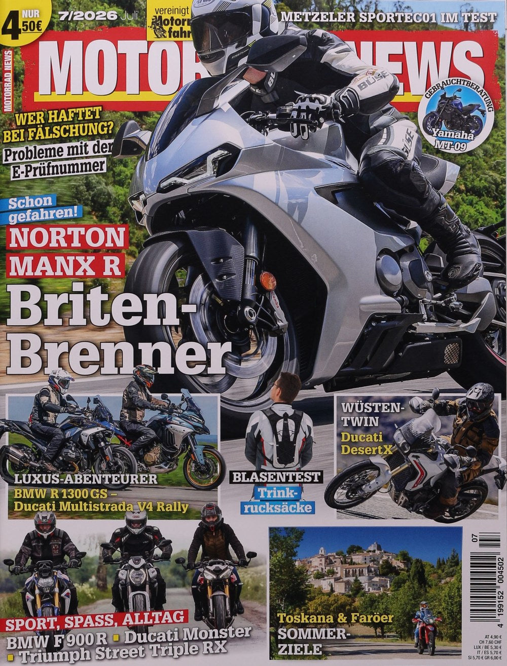 Motorrad Magazin Deutschland 2026-07 Norton Manx R BMW R 1300 GS Ducati Multistrada V4 Rally Ducati DesertX BMW F900R