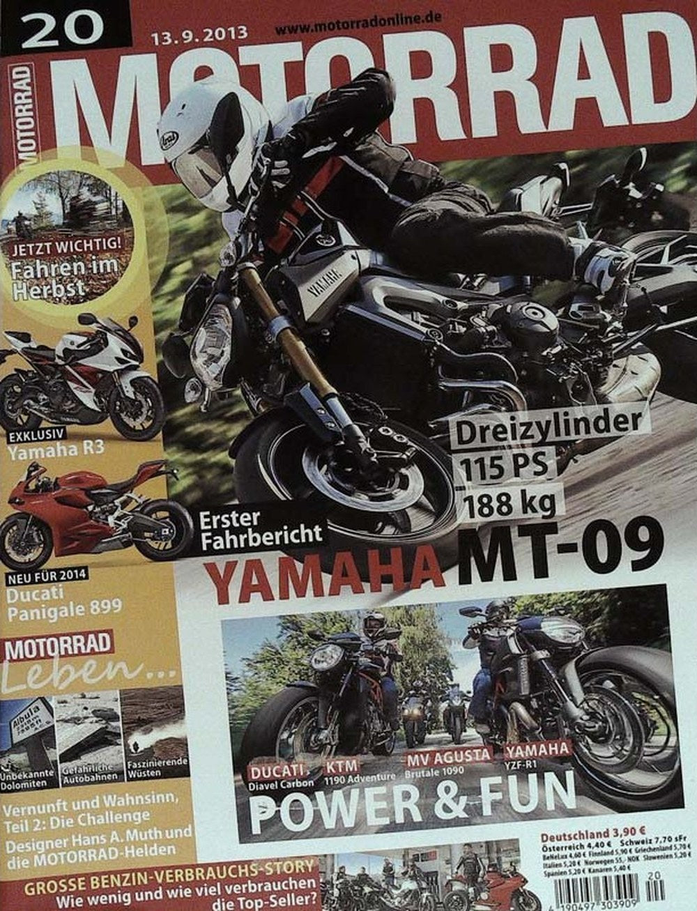 Motorrad Magazin Deutschland 2013-20 Yamaha MT-09 Yamaha R3 Ducati Panigale 899 Hans A. Muth Ducati