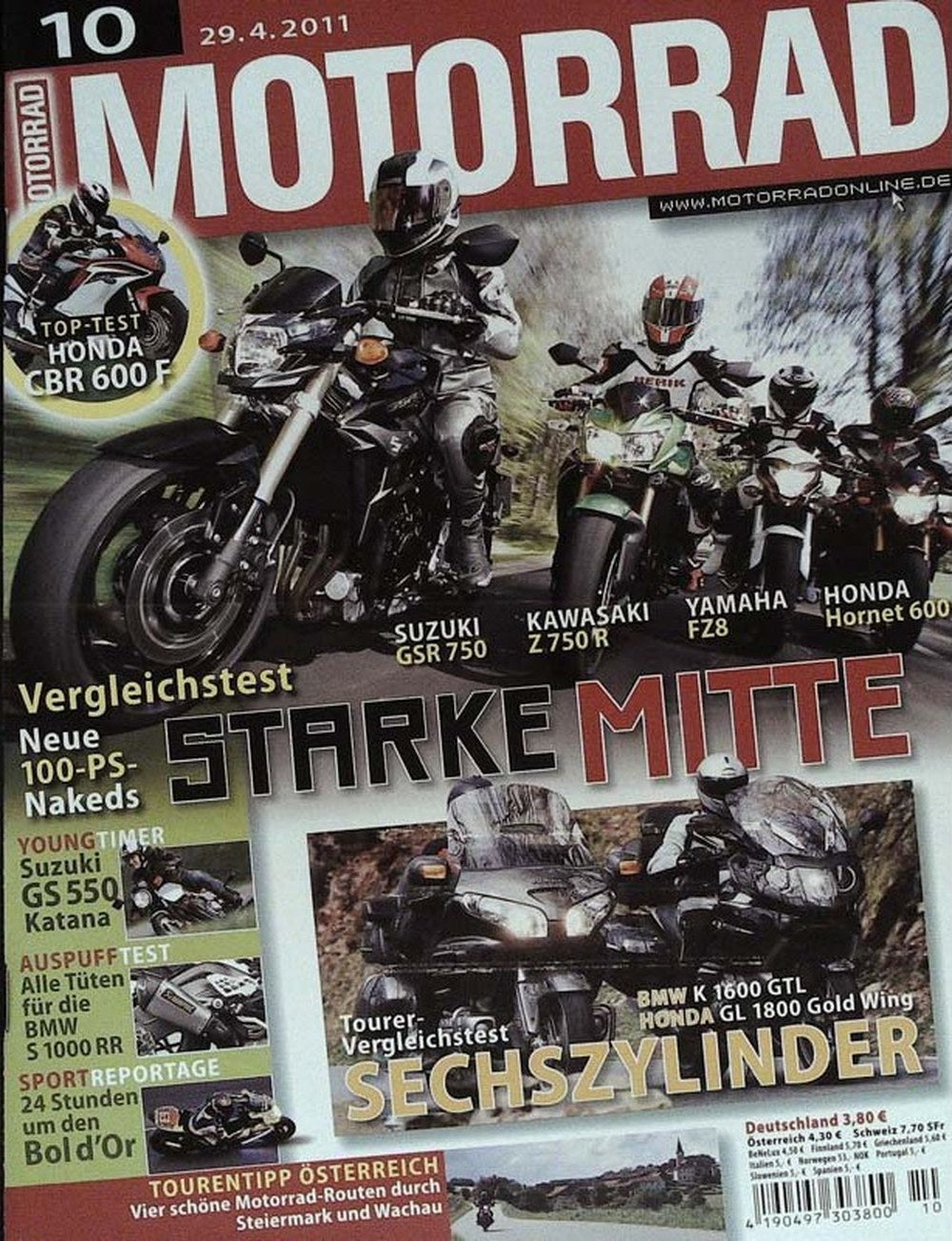 Motorrad Magazin Deutschland 2011-10 Honda CBR 600 F Suzuki GSR 750 Kawasaki Z 750 R