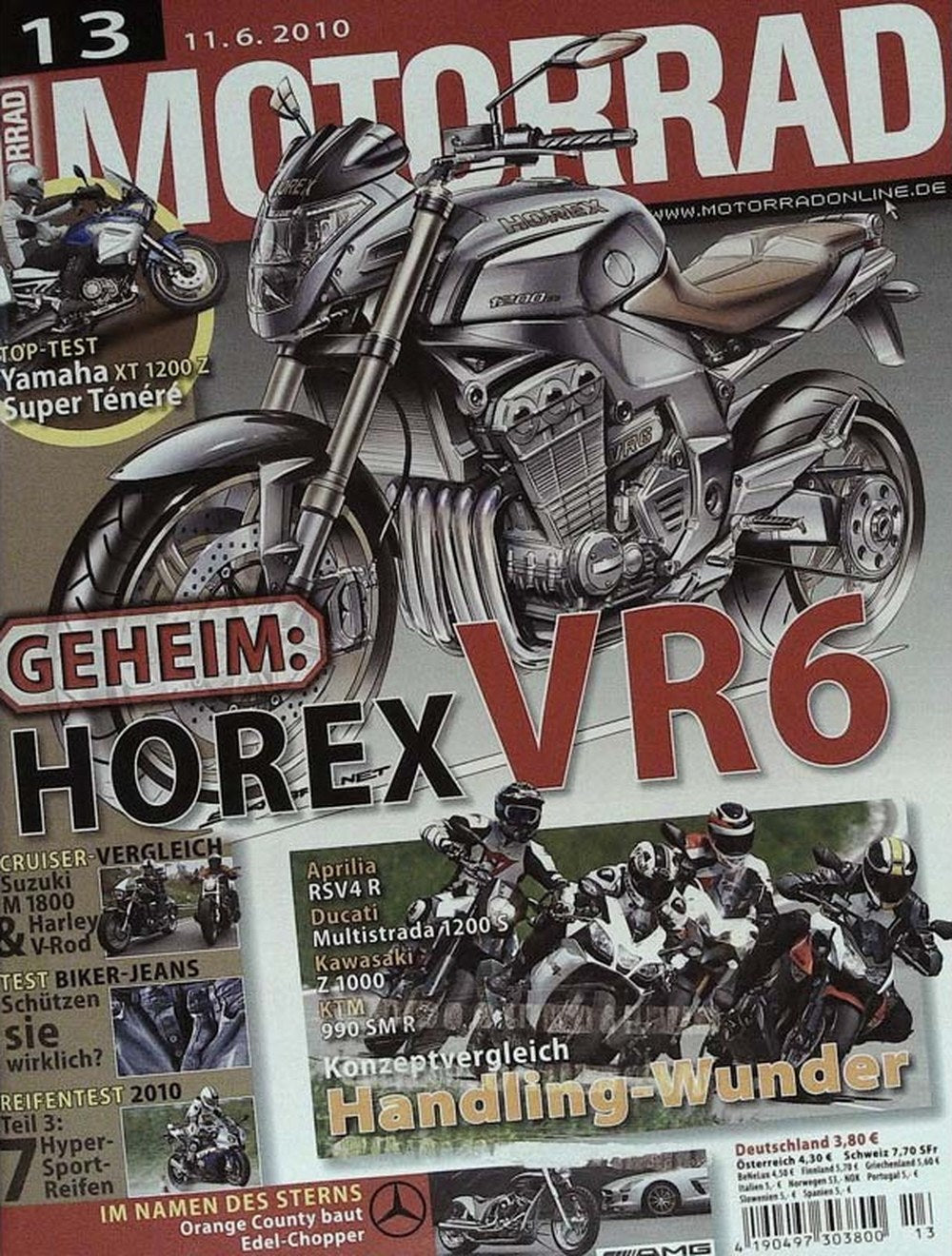Motorrad Magazin Deutschland 2010-13 Horex VR6 Yamaha XT 1200 Z Super Ténéré Cruiser-Vergleich