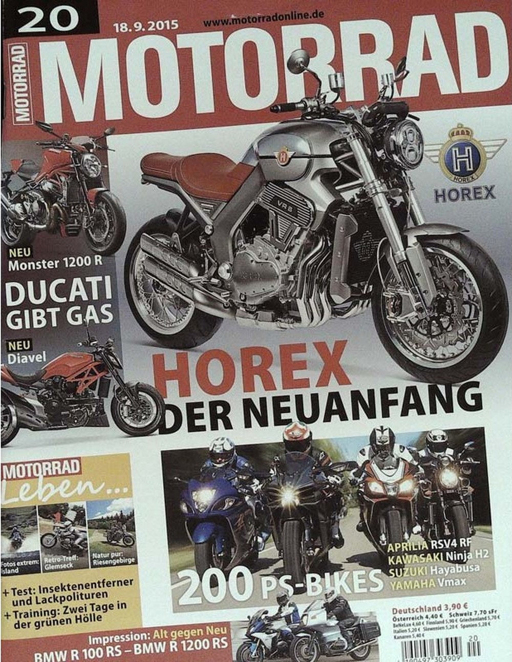 Motorrad Magazin Deutschland 2015-20 Horex VR6 Ducati Monster 1200 R Ducati Diavel