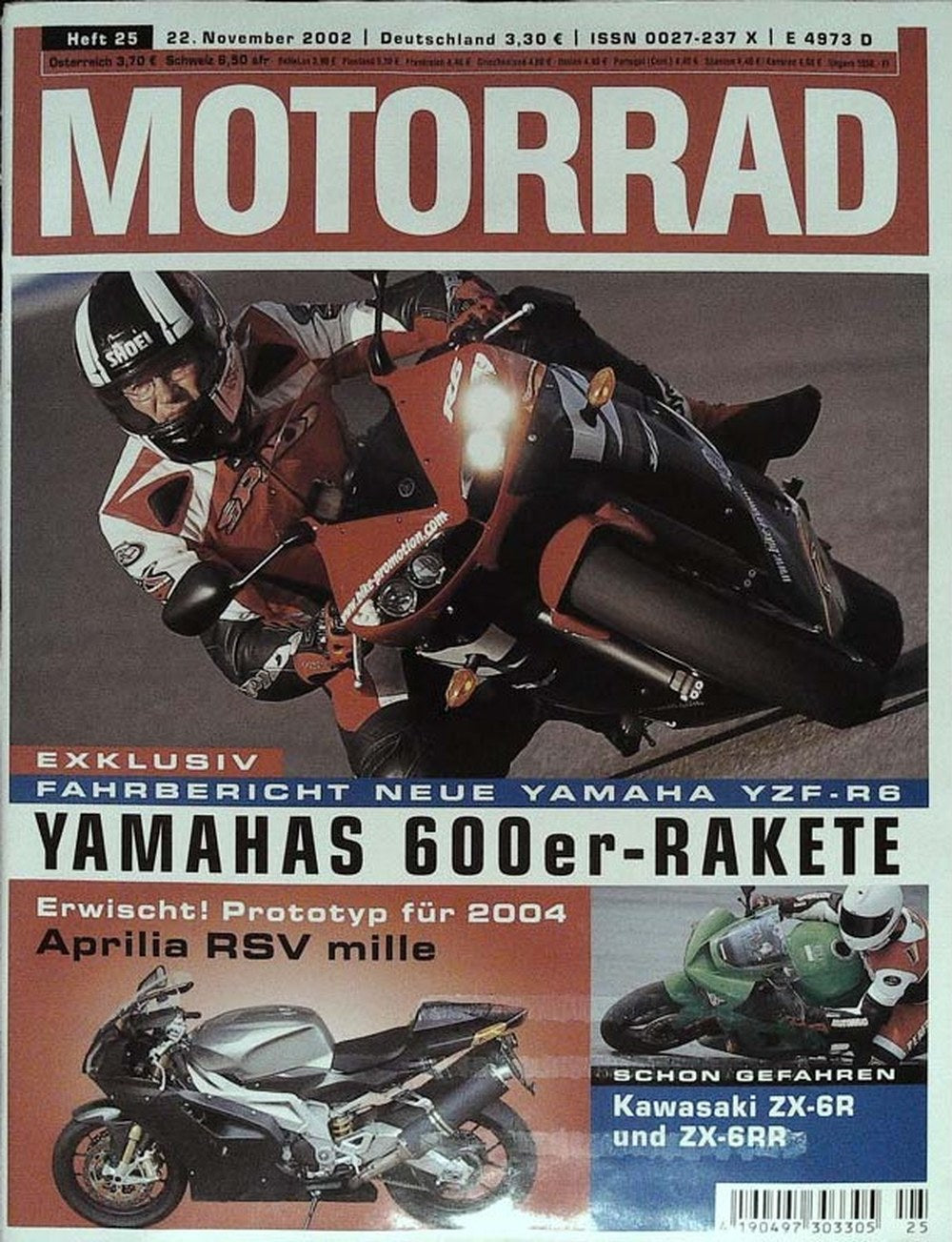 Motorrad Magazin Deutschland 2002-25 Yamaha YZF-R6 Aprilia RSV Mille Kawasaki ZX-6R