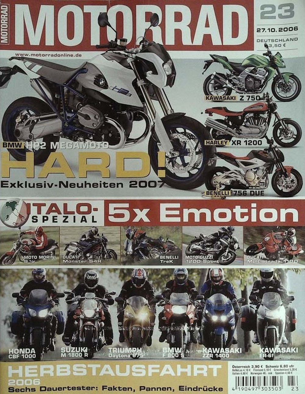Motorrad Magazin Deutschland 2006-23 Motorrad BMW HP2 Megamoto Kawasaki Z 750