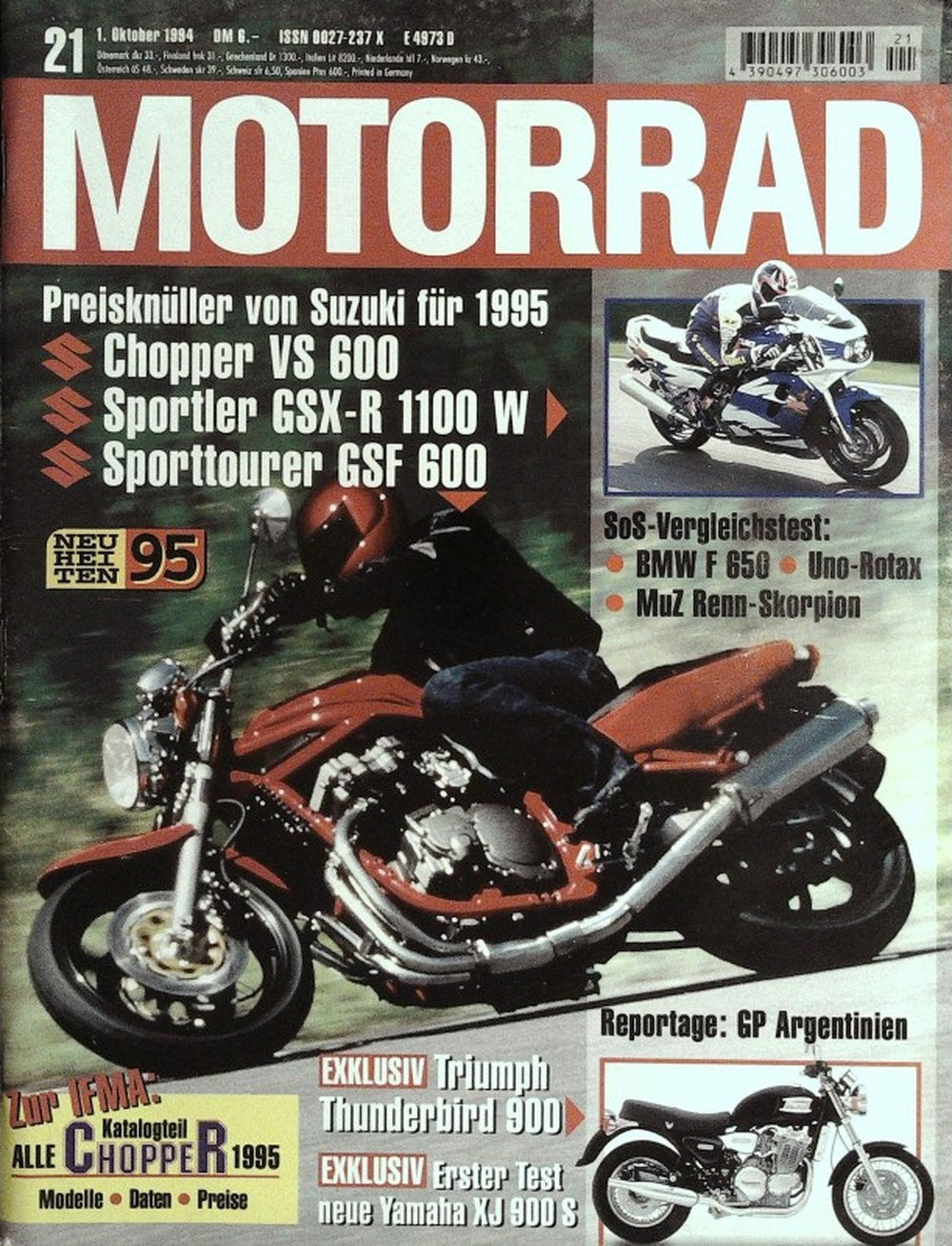 Motorrad Magazin Deutschland 1994-21 Motorrad Suzuki Chopper VS 600 Suzuki Sportler GSX-R 1100 W