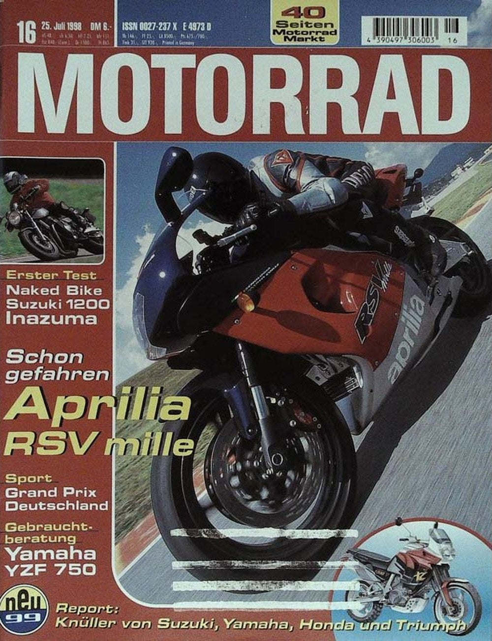 Motorrad Magazin Deutschland 1998-16 Aprilia Suzuki Yamaha Honda Triumph