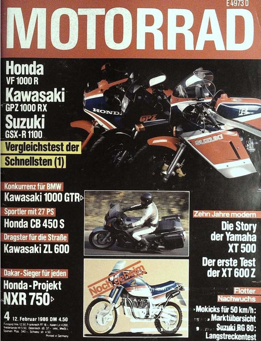 Motorrad Magazin Deutschland 1986-04 Honda VF 1000 R Kawasaki GPZ 1000 RX Suzuki GSX-R 1100