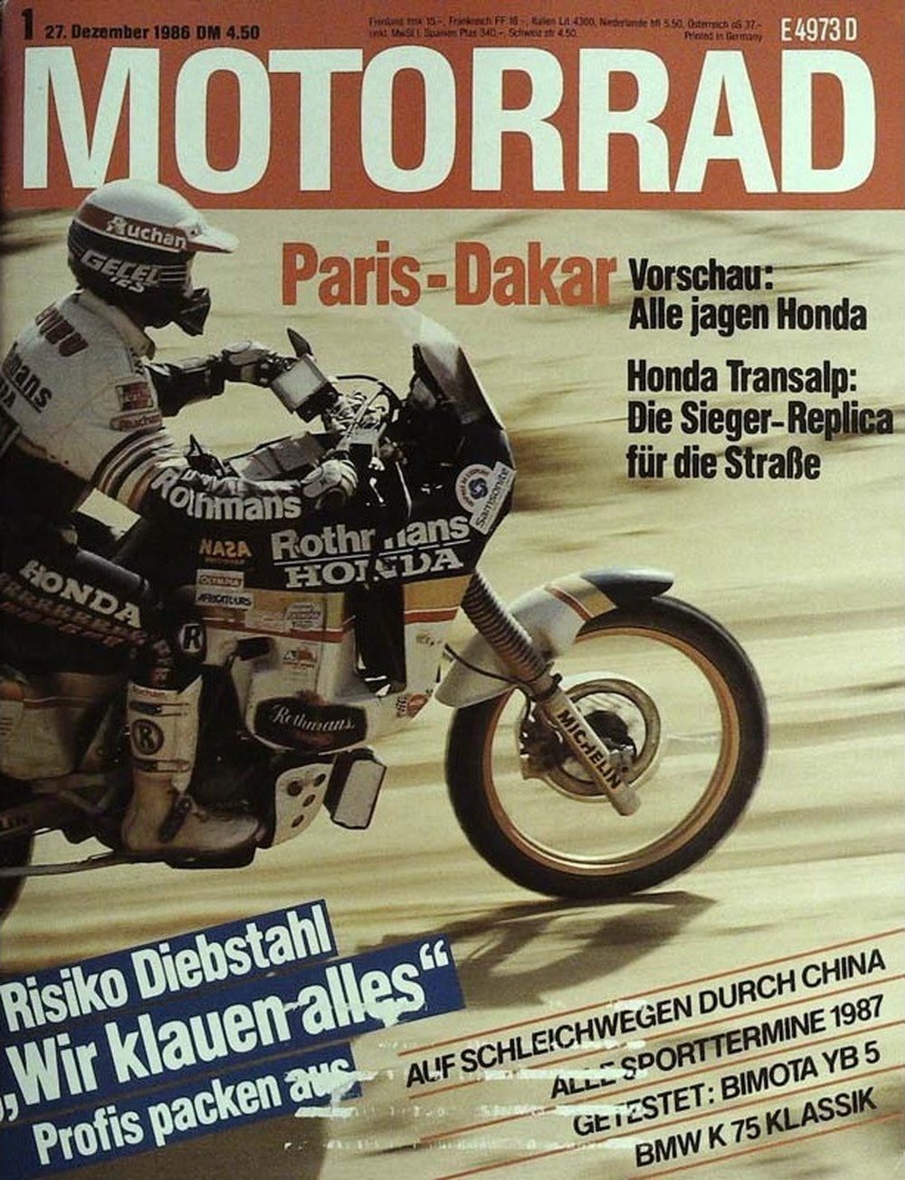 Motorrad Magazin Deutschland 1986-01 Paris-Dakar Rallye Honda Transalp Rothmans Honda Rennmotorrad