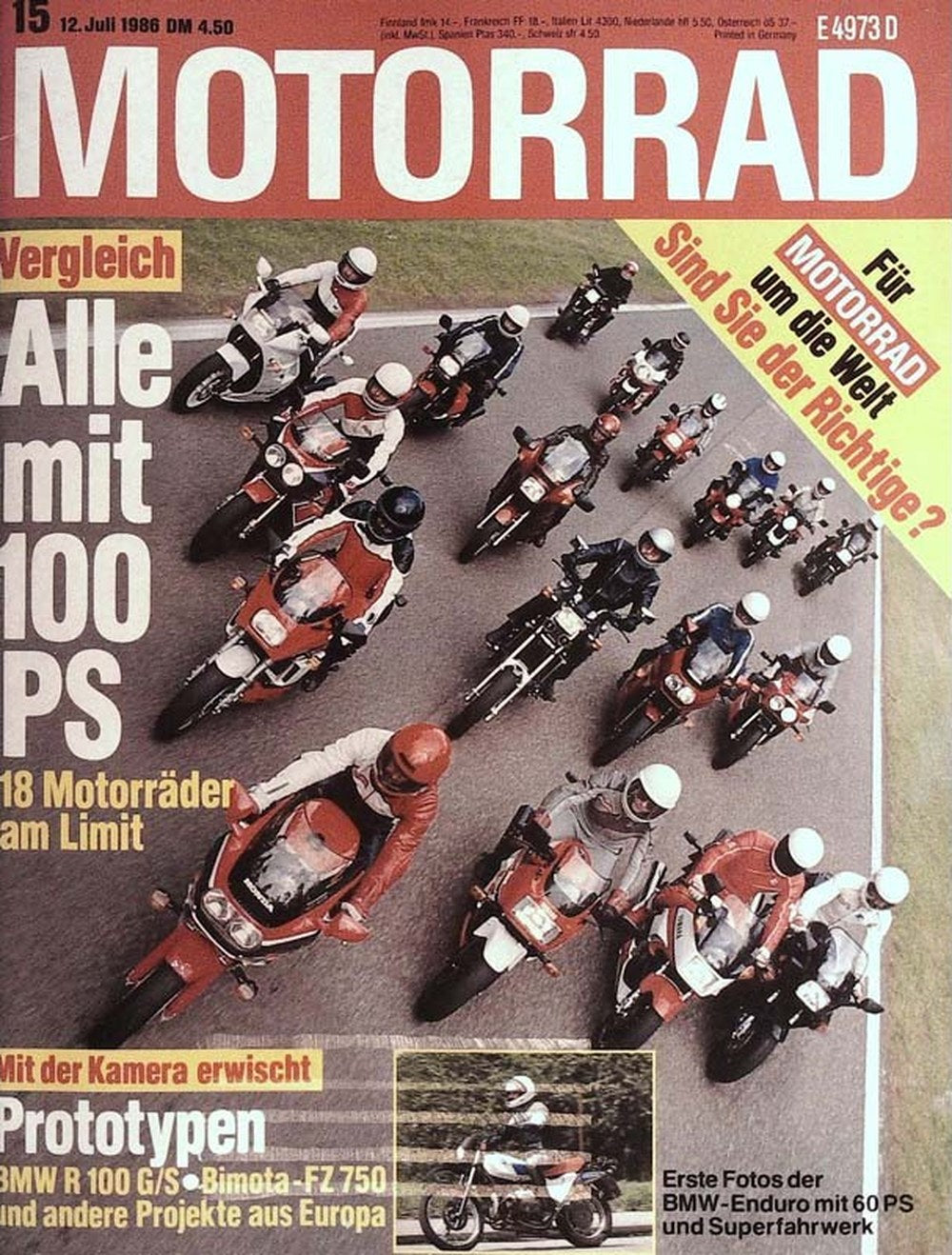 Motorrad Magazin Deutschland 1986-15 100 PS Motorräder 18 Motorräder Am Limit BMW R 100 G/S Prototyp
