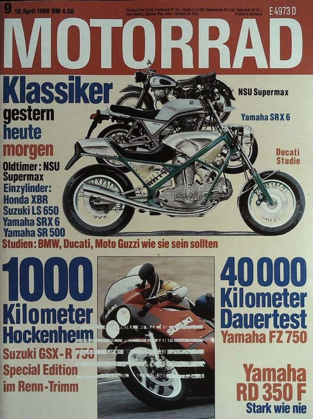 Motorrad Magazin Deutschland 1986-09 Klassische Motorräder NSU Supermax Yamaha SRX 6
