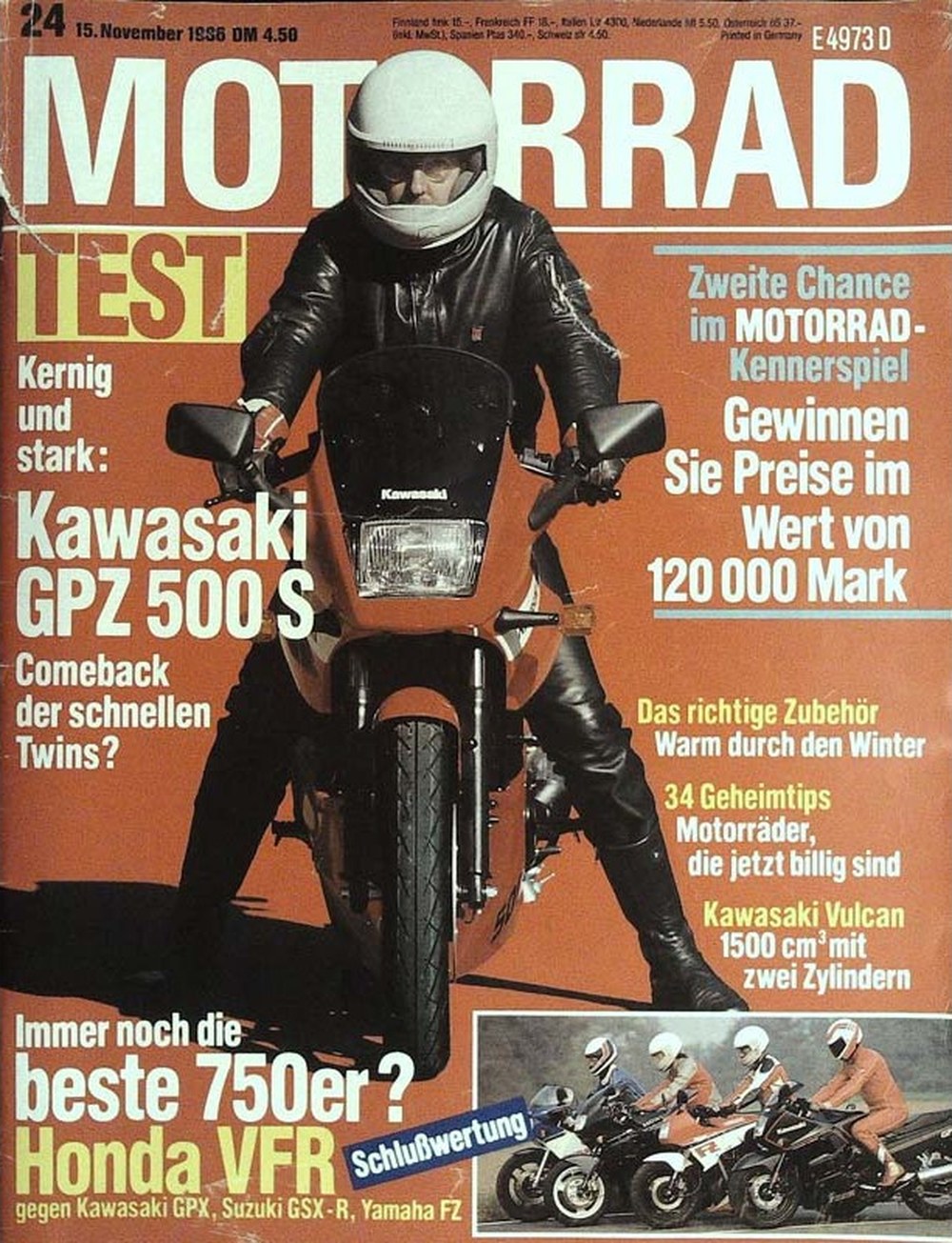 Motorrad Magazin Deutschland 1986-24 Kawasaki GPZ 500 S Honda VFR 750 Kawasaki GPX