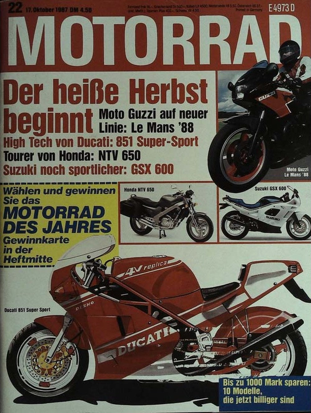 Motorrad Magazin Deutschland 1987-22 Motorrad Moto Guzzi Le Mans 88 Ducati 851 Super-Sport