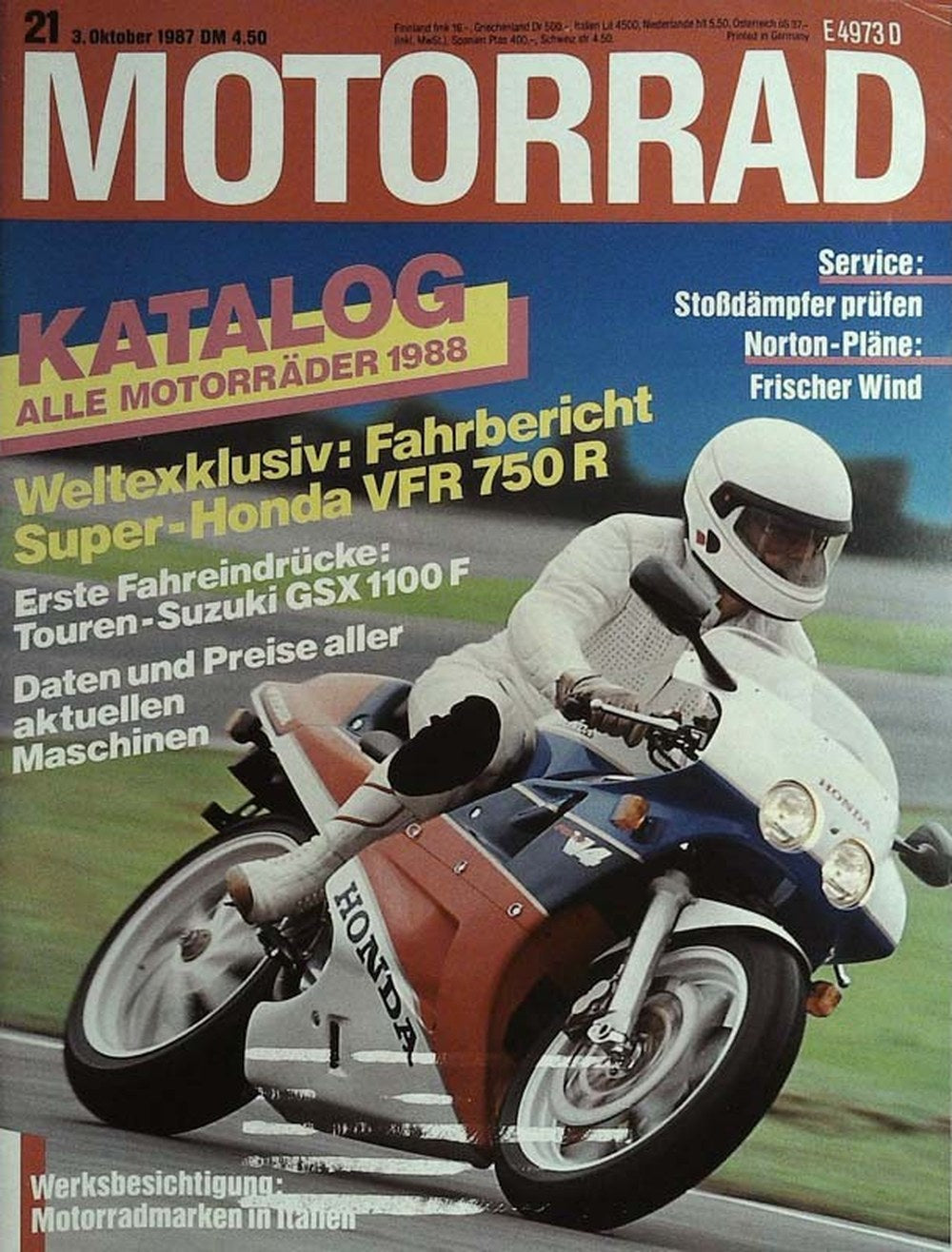 Motorrad Magazin Deutschland 1987-21 Honda VFR 750 R Suzuki GSX 1100 F Motorradkatalog 1988