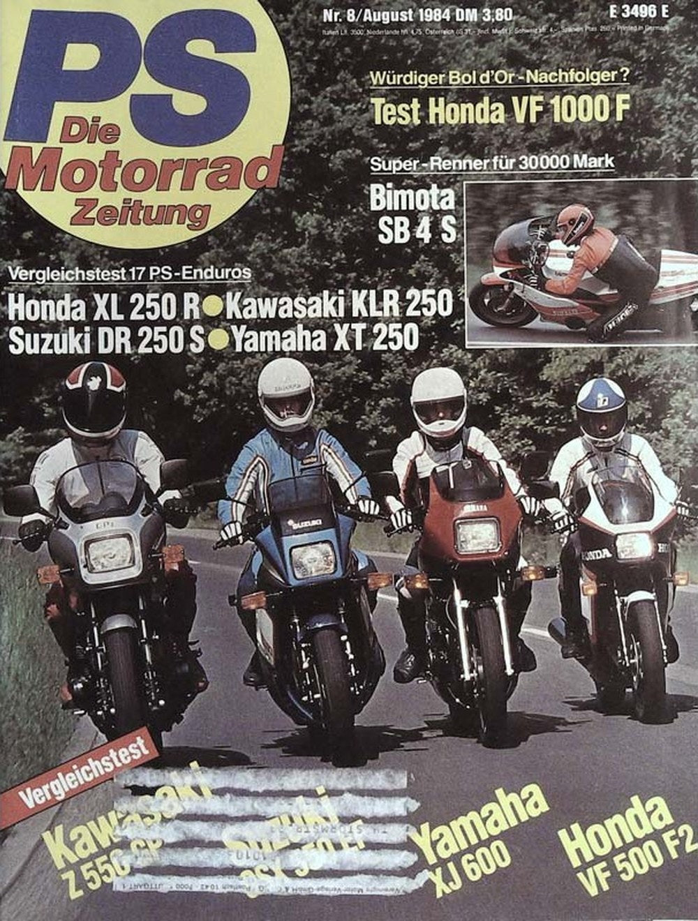 Motorrad Magazin Deutschland 1984-17 Honda VF 1000 F Bimota SB4S 17-PS-Enduro-Vergleichstest
