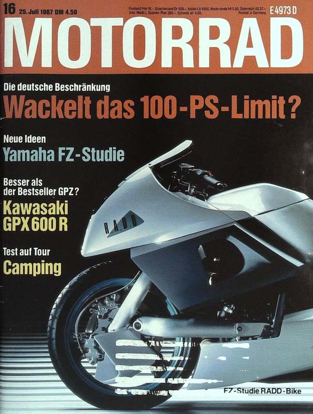 Motorrad Magazin Deutschland 1987-16 Yamaha FZ Konzept Kawasaki GPX 600 R 100-PS-Debatte