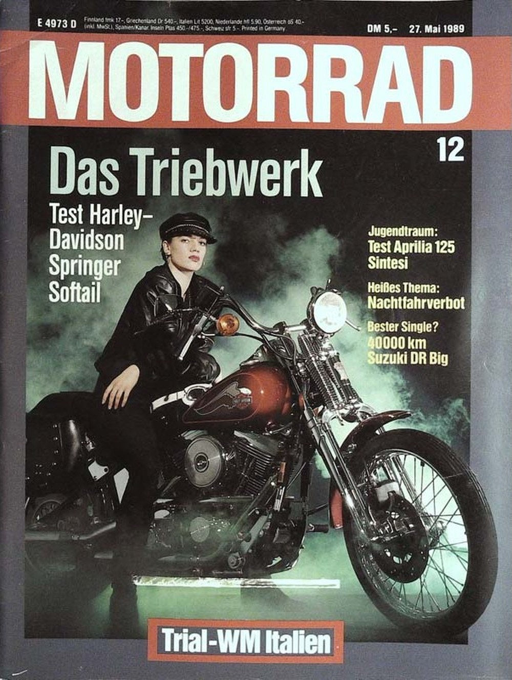 Motorrad Magazin Deutschland 1989-12 Harley-Davidson Springer Softail Aprilia 125 Sintesi Suzuki DR Big 40.000 Km