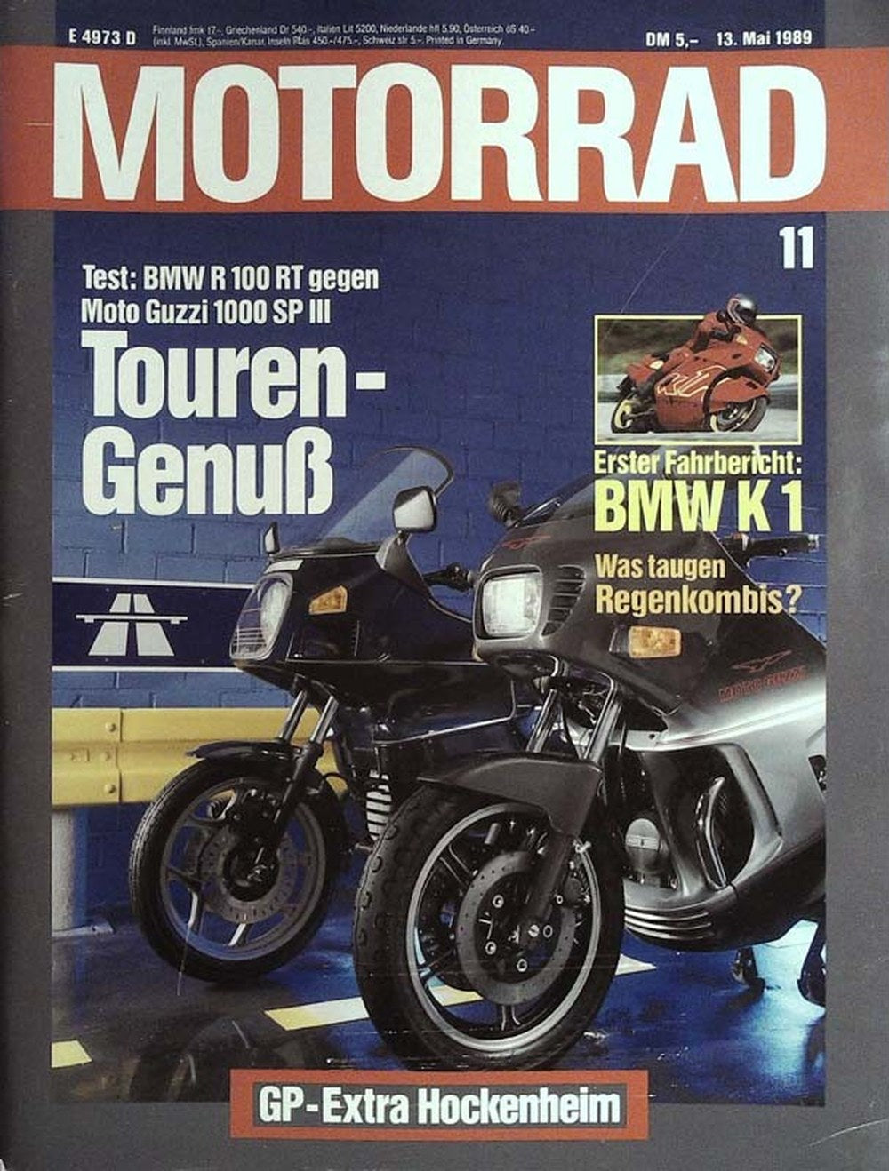 Motorrad Magazin Deutschland 1989-11 BMW R 100 RT Moto Guzzi 1000 SP III BMW K1