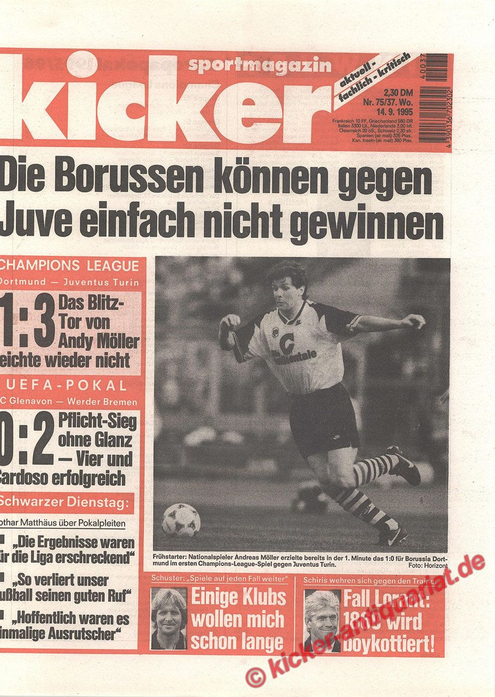 Kicker Magazin Deutschland 1995-75 Andreas Möller Lothar Matthäus Bernd Schuster Borussia Dortmund Juventus Turin