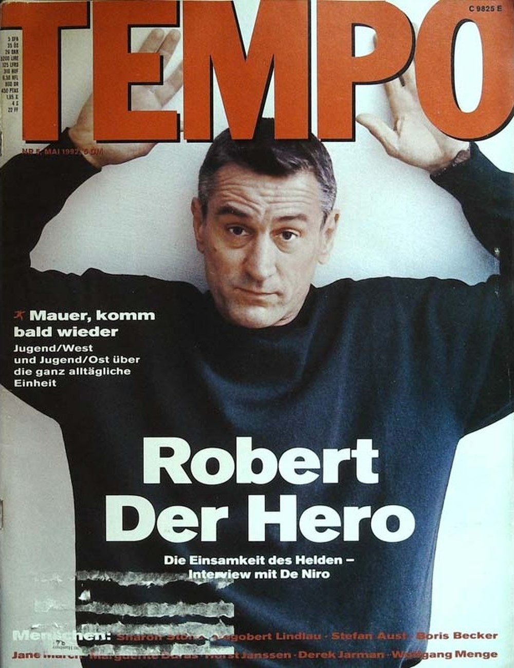 Tempo Magazin Deutschland 1992-05 Robert De Niro Sharon Stone Stefan Aust Boris Becker Derek Jarman