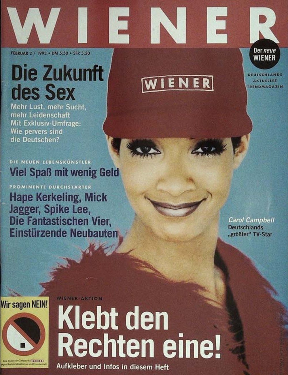 Wiener Magazin Deutschland 1993-02 Carol Campbell Hape Kerkeling Mick Jagger Spike Lee Die Fantastischen Vier