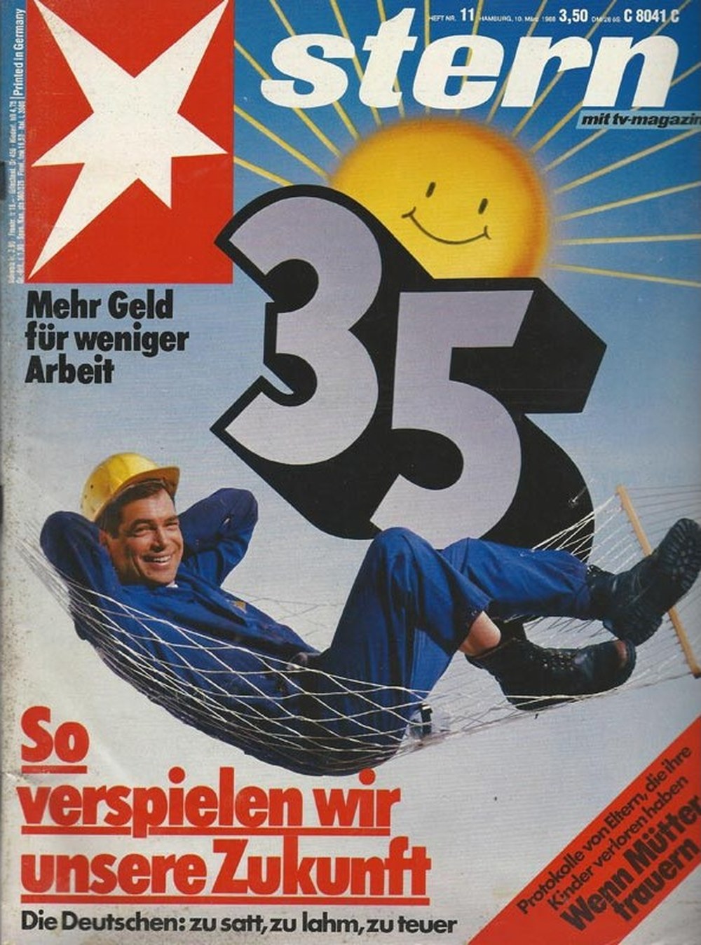 Stern Magazin Deutschland 1988-11 35-Stunden-Woche Arbeitszeitverkürzung Lohnpolitik