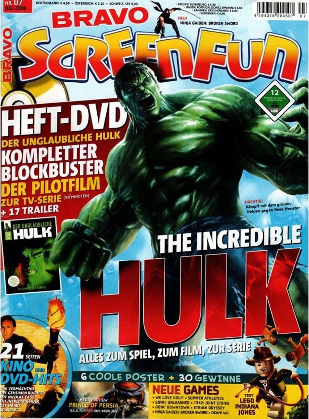 Bravo Screenfun Magazin Deutschland 2008-07 The Incredible Hulk Indiana Jones