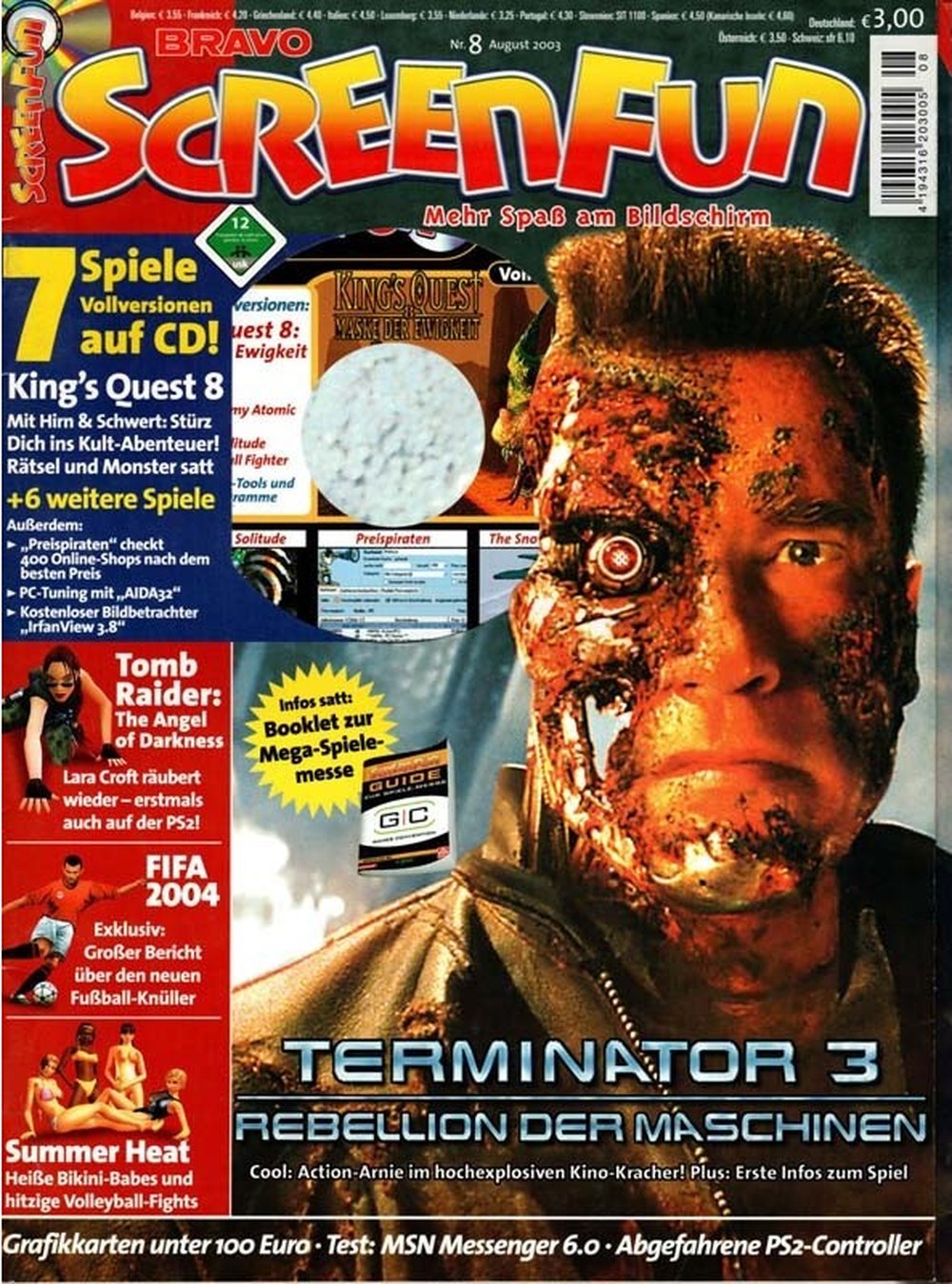 Bravo Screenfun Magazin Deutschland 2003-08 Arnold Schwarzenegger Lara Croft