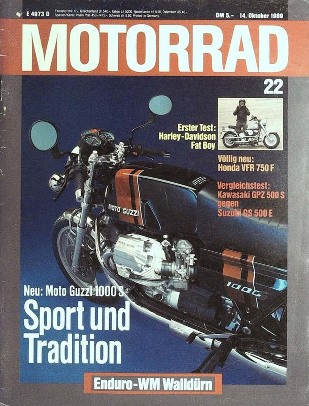 Motorrad Magazin Deutschland 1989-22 Moto Guzzi 1000 S Harley-Davidson Fat Boy Honda VFR 750 F Kawasaki GPZ 500 S Suzuki GS 500 E