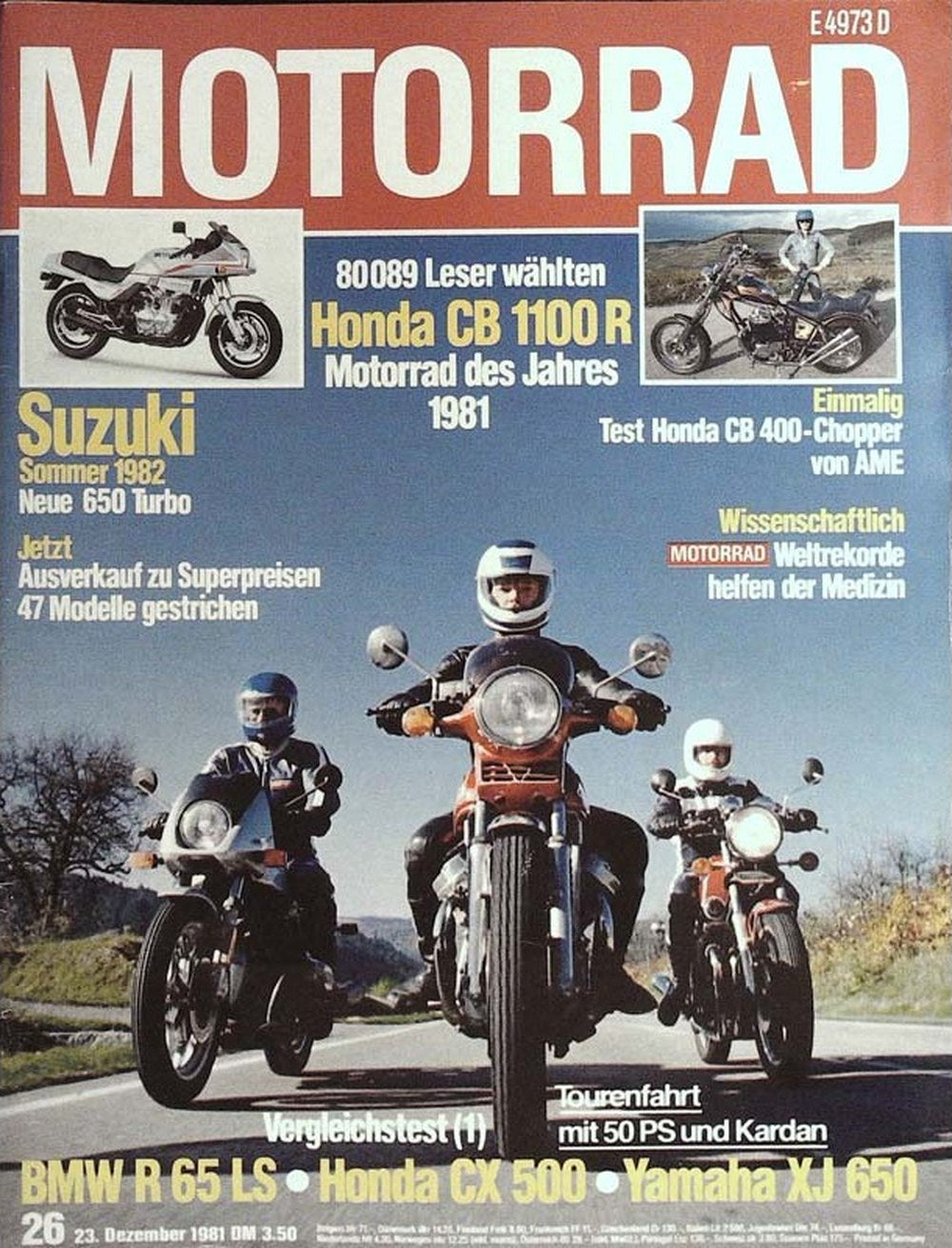 Motorrad Magazin Deutschland 1981-26 Honda CB 1100 R Motorrad Des Jahres 1981 Suzuki 650 Turbo