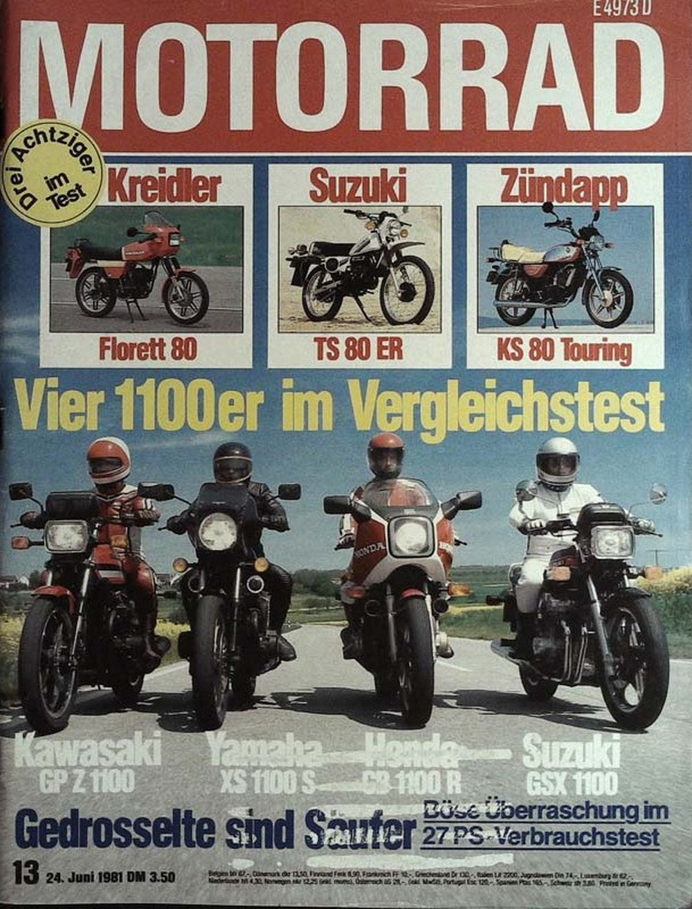 Motorrad Magazin Deutschland 1981-13 Kawasaki GPZ1100 Yamaha XS 1100 S Honda CB 1100 R Suzuki GSX 1100 Kreidler Florett 80