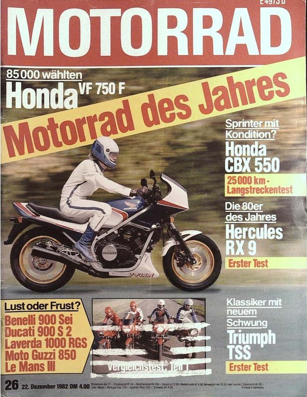 Motorrad Magazin Deutschland 1982-26 Honda VF 750 F Motorrad Des Jahres Honda CBX 550