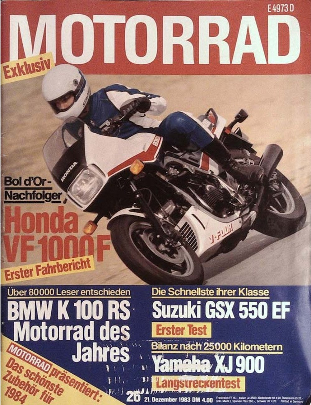 Motorrad Magazin Deutschland 1983-26 Honda VF 1000 F BMW K 100 RS Suzuki GSX 550 EF