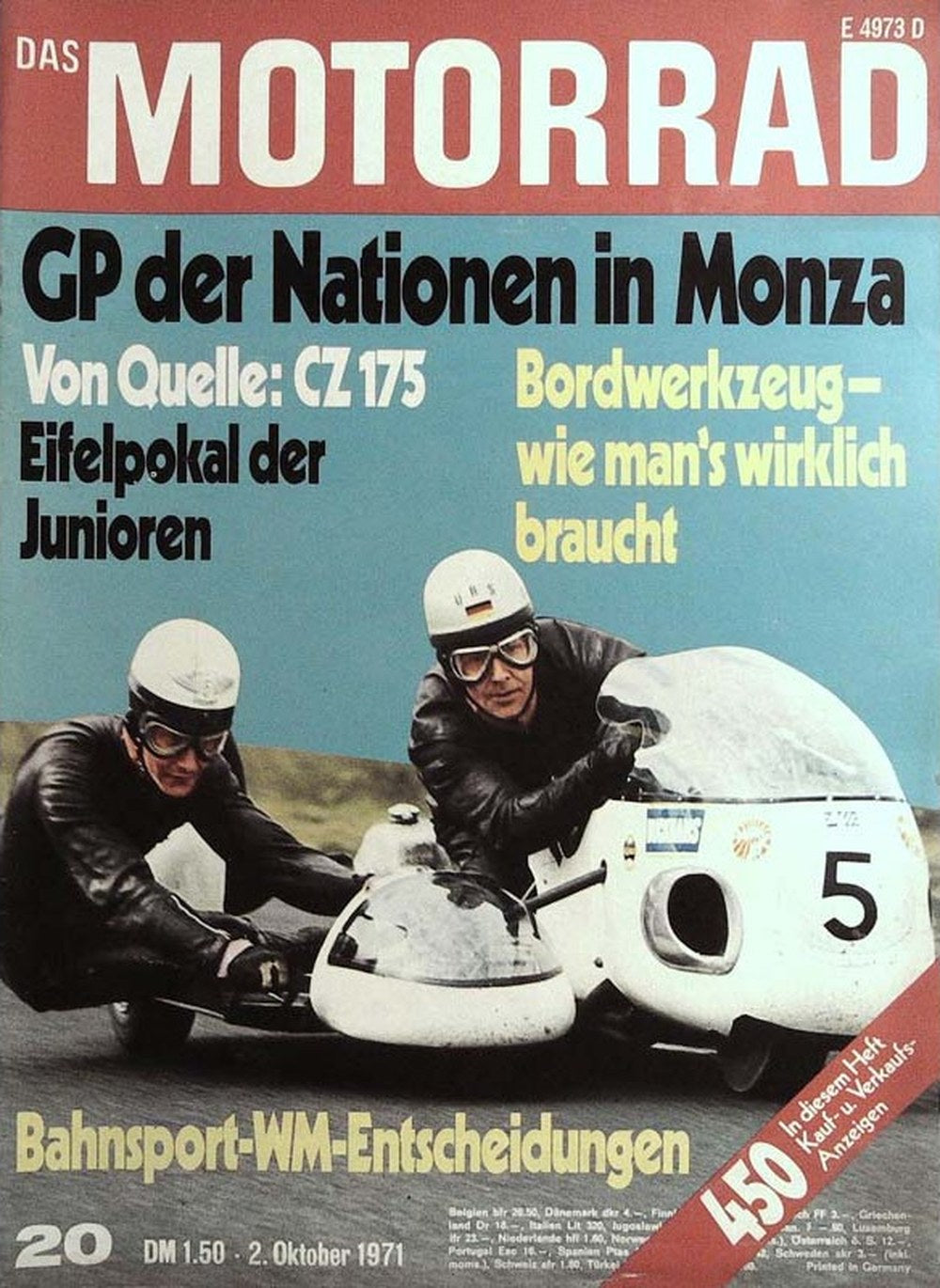 Motorrad Magazin Deutschland 1971-20 Seitenwagenrennen Nations Grand Prix Monza CZ 175