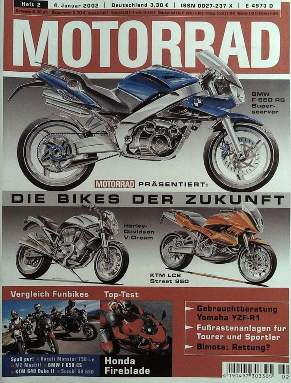 Motorrad Magazin Deutschland 2002-02 Motorrad BMW F 650 RS Harley-Davidson V-Dream